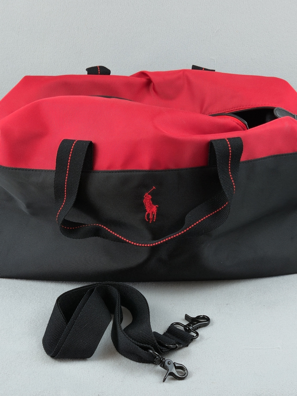 Polo Ralph Lauren Red Black Canvas Duffle Bag Weekender Gym Travel Carry On